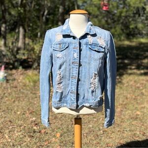 Highway Jeans Blue Denim Distressed Jean Jacket Size Large